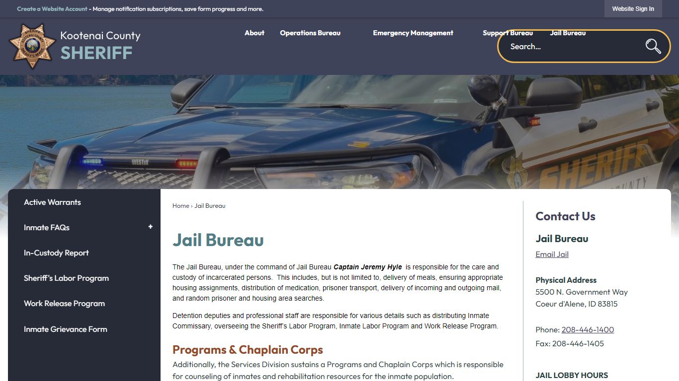 Jail Bureau | Kootenai County Sheriff, ID